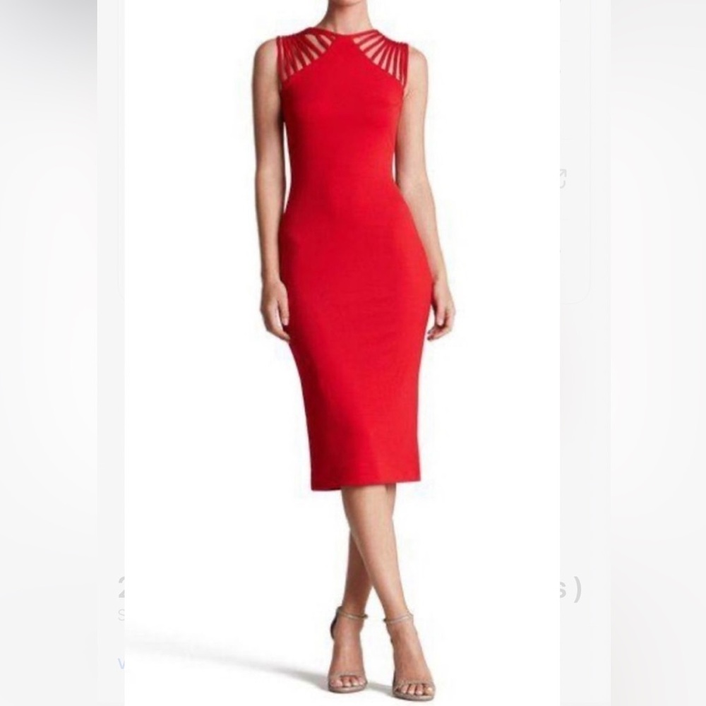 Dress the Population Vibrant Red Midi Dress - Preloved